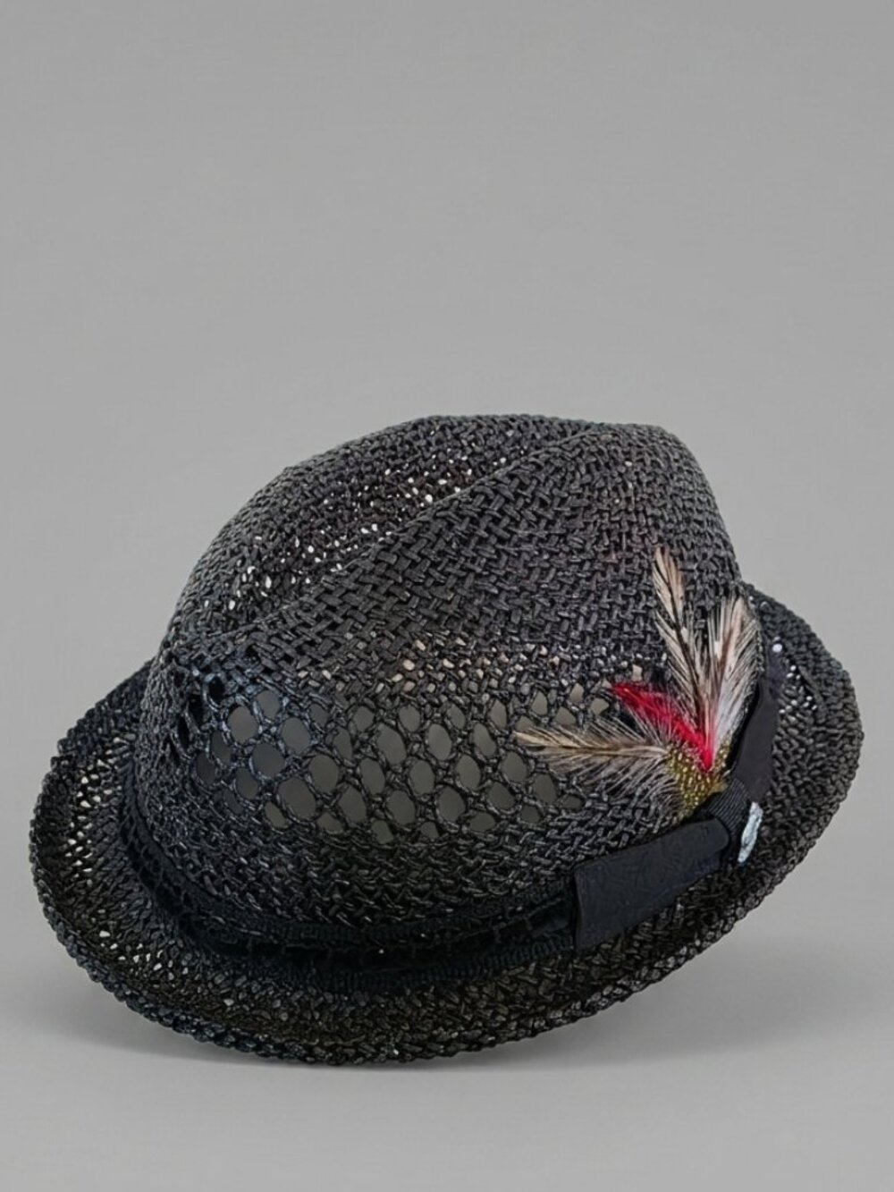 Christys’ Crown Collection Black Woven Fedora Feather Accent S/M Tony Merenda